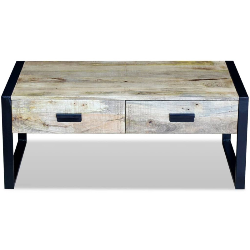 Stolik kawowy z 2 szufladami, lite drewno mango, 100x60x40 cm