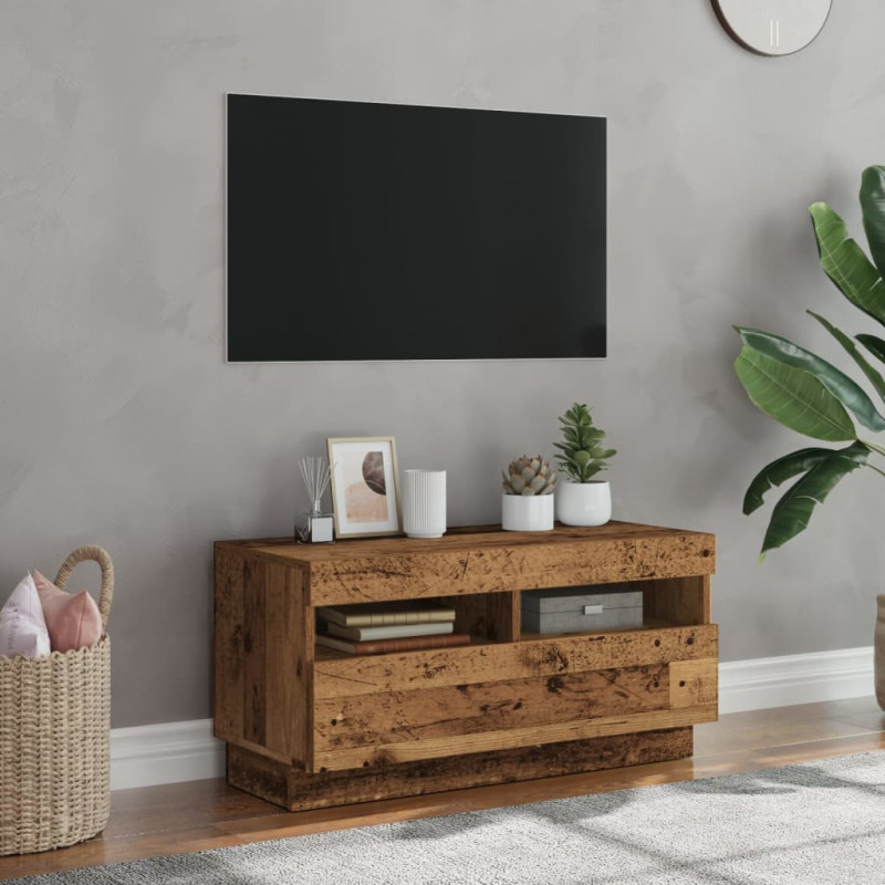 Szafka pod TV z oświetleniem LED, stare drewno, 80x35x40 cm