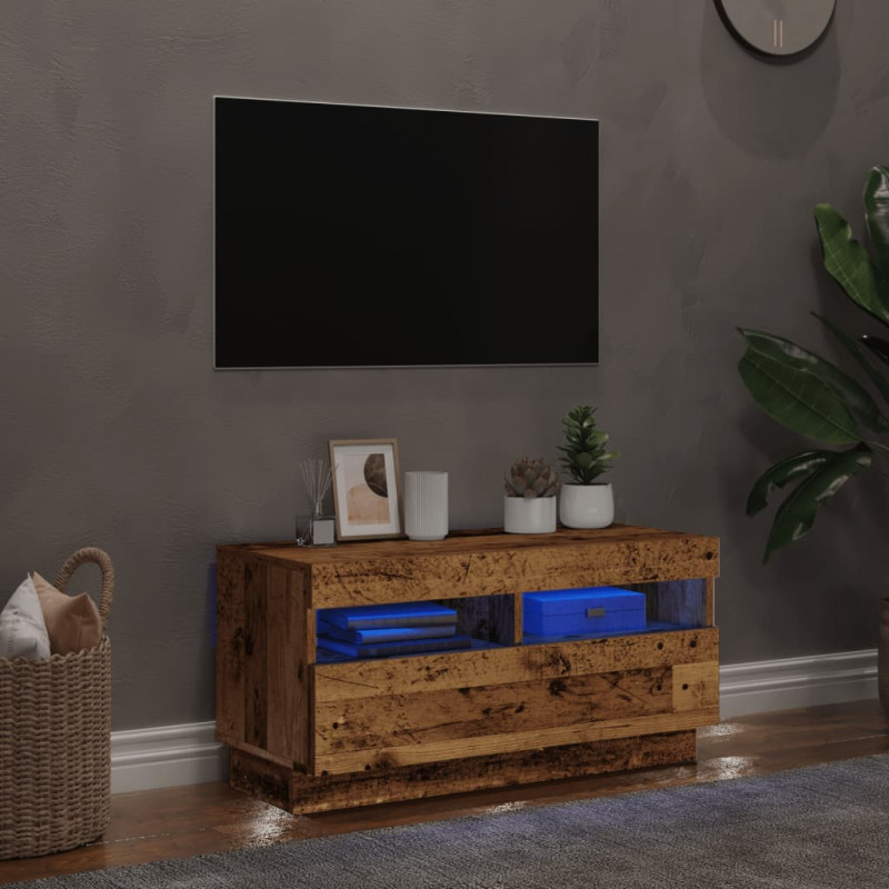 Szafka pod TV z oświetleniem LED, stare drewno, 80x35x40 cm