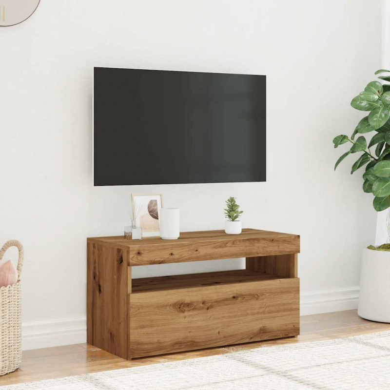 Szafka pod TV z oświetleniem LED, dąb artisan, 75x35x40 cm