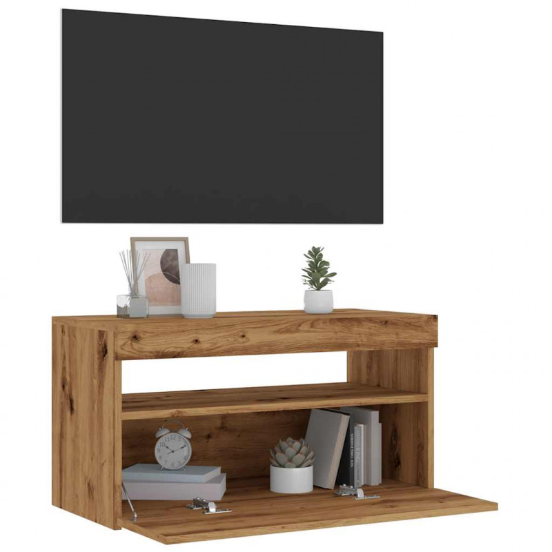 Szafka pod TV z oświetleniem LED, dąb artisan, 75x35x40 cm