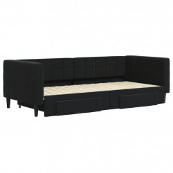 Sofa rozsuwana z szufladami, czarna, 90x200 cm, aksamit
