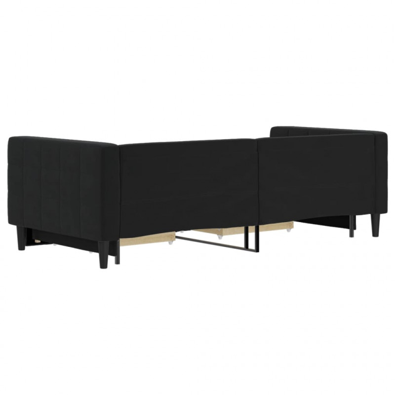 Sofa rozsuwana z szufladami, czarna, 90x200 cm, aksamit