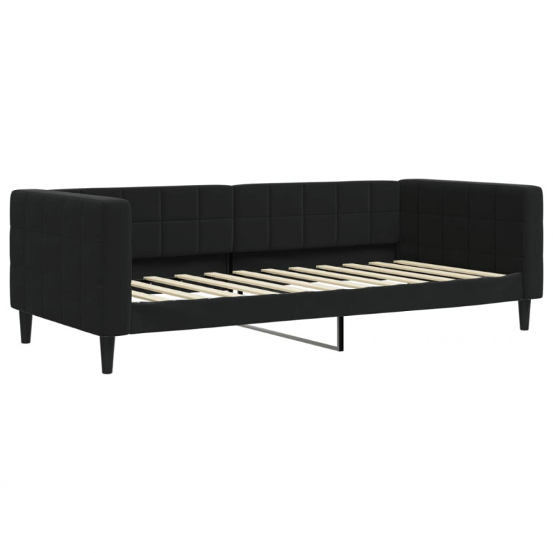 Sofa rozsuwana z szufladami, czarna, 90x200 cm, aksamit
