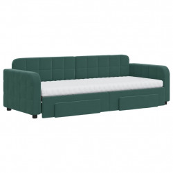 Sofa rozsuwana z szufladami, ciemnozielona, 80x200 cm, aksamit