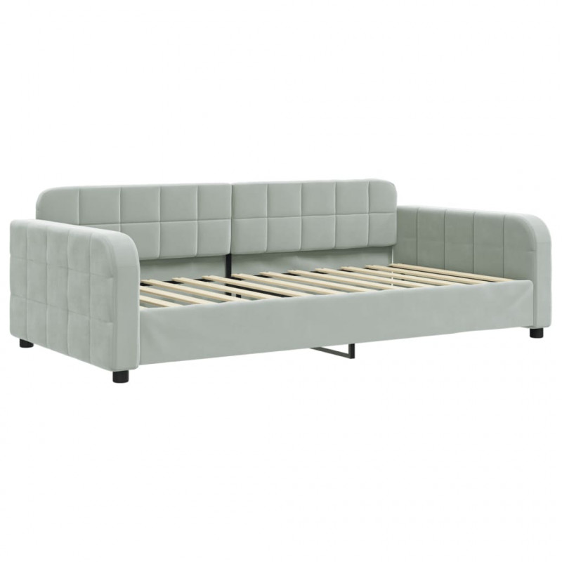 Sofa rozsuwana z szufladami, jasnoszara, 100x200 cm, aksamit