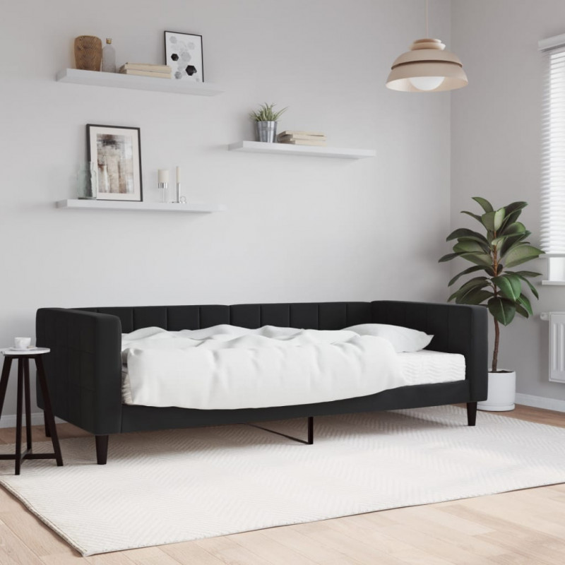Sofa z materacem do spania, czarna, 90x200 cm, aksamit
