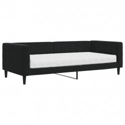 Sofa z materacem do spania, czarna, 90x200 cm, aksamit