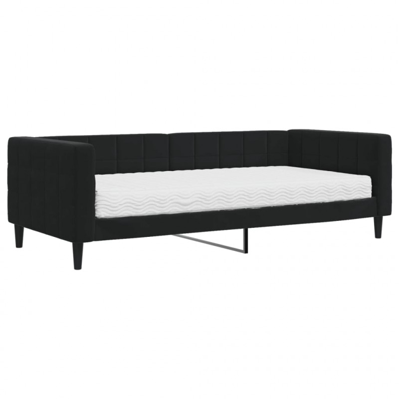 Sofa z materacem do spania, czarna, 90x200 cm, aksamit