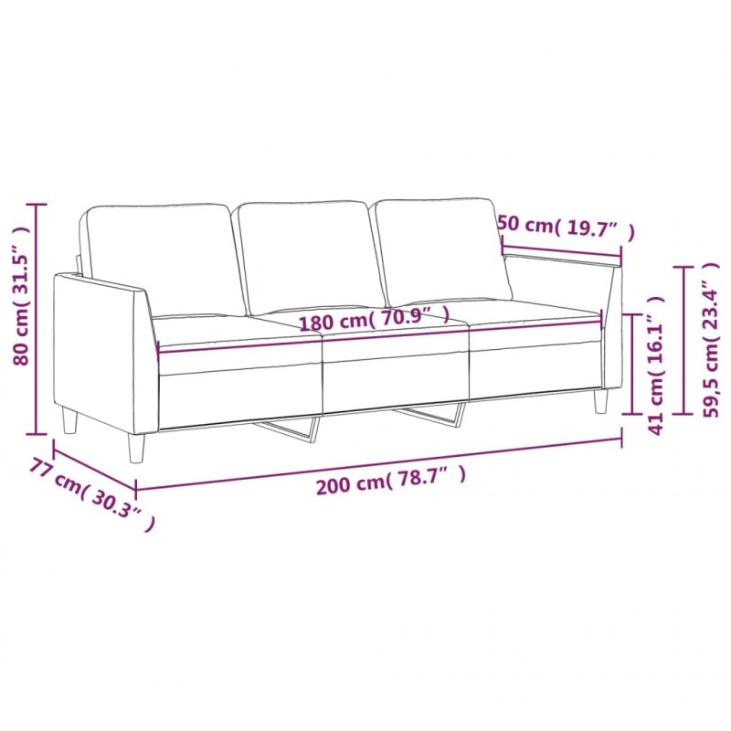 3-osobowa sofa, szara, 180 cm, sztuczna skóra