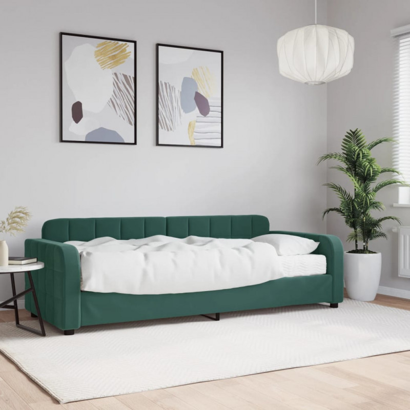 Sofa z materacem do spania, ciemnozielona, 80x200 cm, aksamit