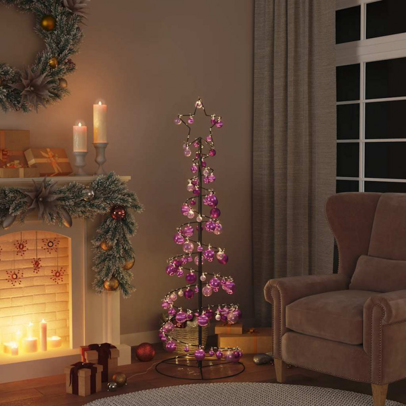 Stożkowa choinka z lampek z bombkami, 100 LED, 150 cm