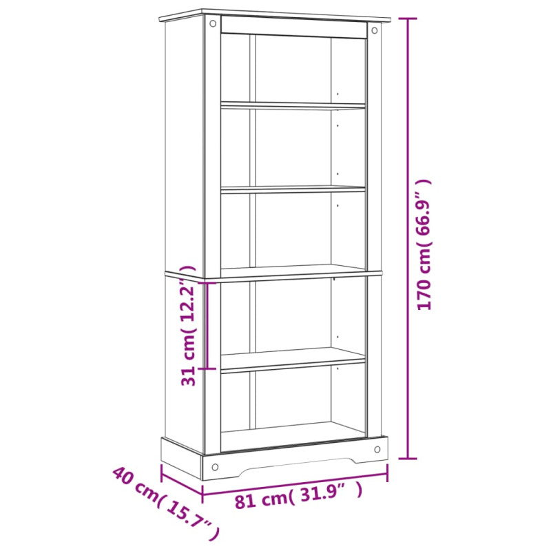 Biblioteczka w meksykańskim stylu Corona, sosna, 81x40x170 cm