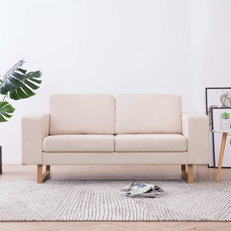 Sofa 2-osobowa tapicerowana tkaniną, kremowa