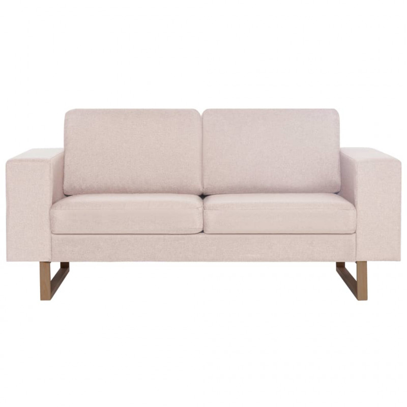 Sofa 2-osobowa tapicerowana tkaniną, kremowa