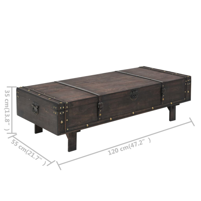 Stolik kawowy w stylu vintage z litego drewna, 120x55x35 cm