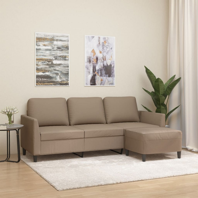 3-osobowa sofa z podnóżkiem, cappuccino, 180 cm, sztuczna skóra