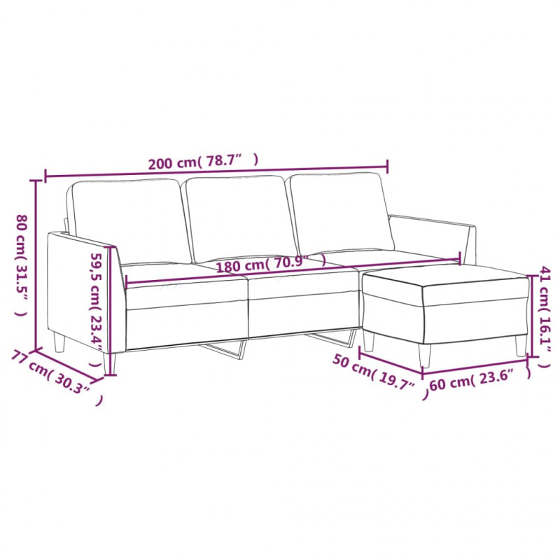 3-osobowa sofa z podnóżkiem, cappuccino, 180 cm, sztuczna skóra