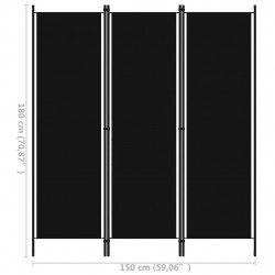 Parawan 3-panelowy, czarny, 150 x 180 cm