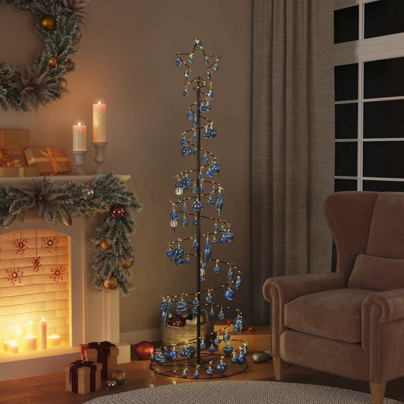 Stożkowa choinka z lampek z bombkami, 120 LED, 180 cm