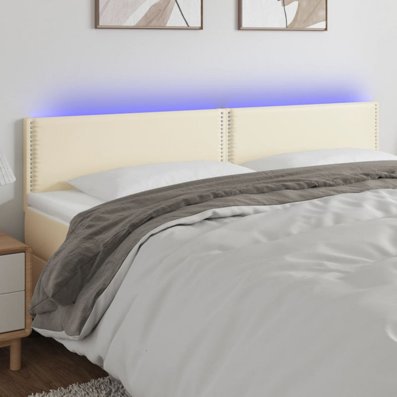 Zagłówek do łóżka z LED, kremowy, 160x5x78/88cm, sztuczna skóra