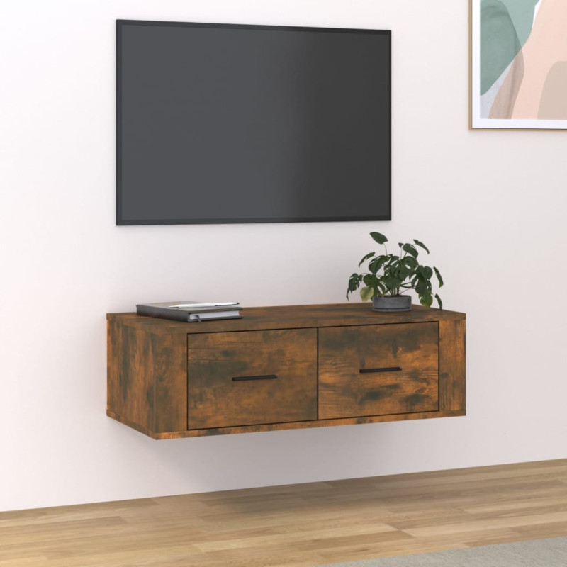Wisząca szafka pod TV, przydymiony dąb, 80x36x25 cm