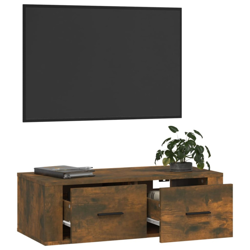 Wisząca szafka pod TV, przydymiony dąb, 80x36x25 cm