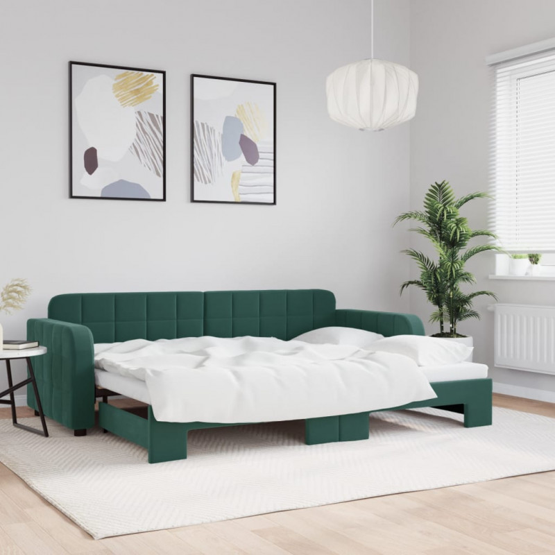 Sofa rozsuwana, ciemnozielona, 80x200 cm, aksamit