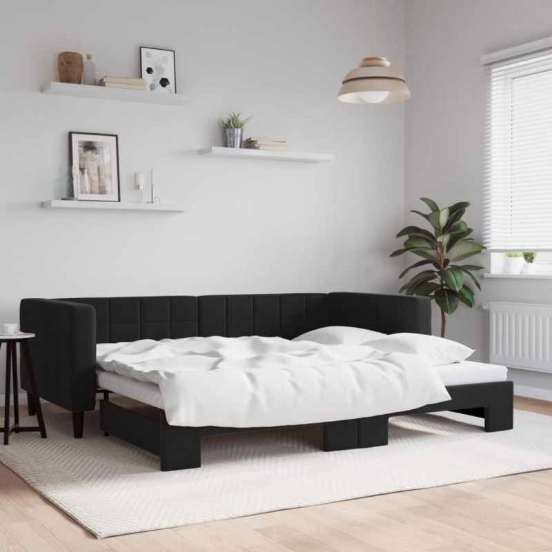Sofa rozsuwana, czarna, 90x200 cm, aksamit