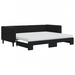 Sofa rozsuwana z materacami, czarna, 90x200 cm, aksamit