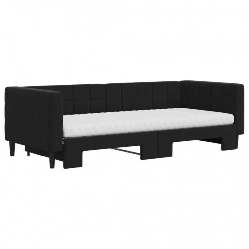 Sofa rozsuwana z materacami, czarna, 90x200 cm, aksamit