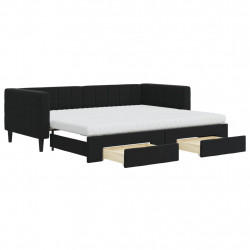 Sofa rozsuwana z szufladami, czarna, 90x200 cm, aksamit