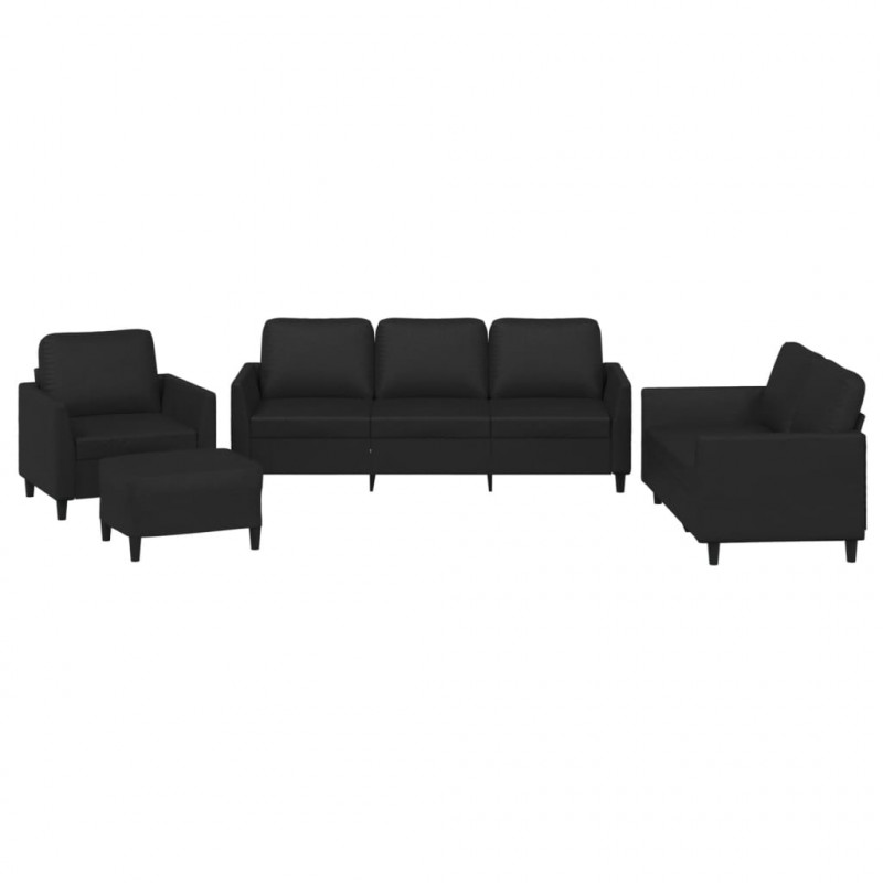 4-osobowa sofa z poduszkami, czarna, sztuczna skóra