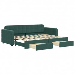 Sofa rozsuwana z szufladami, ciemnozielona, 80x200 cm, aksamit