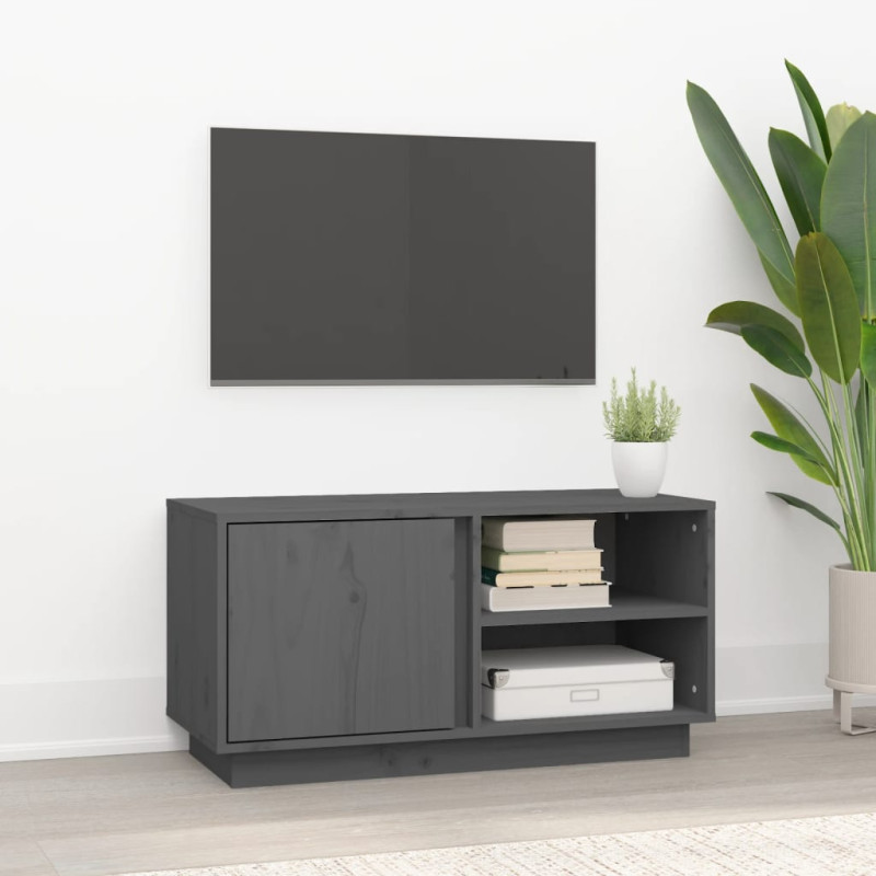 Szafka pod telewizor, szara, 80x35x40,5 cm, lite drewno sosnowe