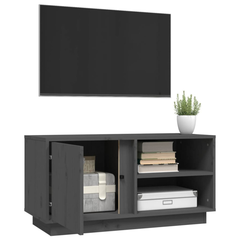 Szafka pod telewizor, szara, 80x35x40,5 cm, lite drewno sosnowe