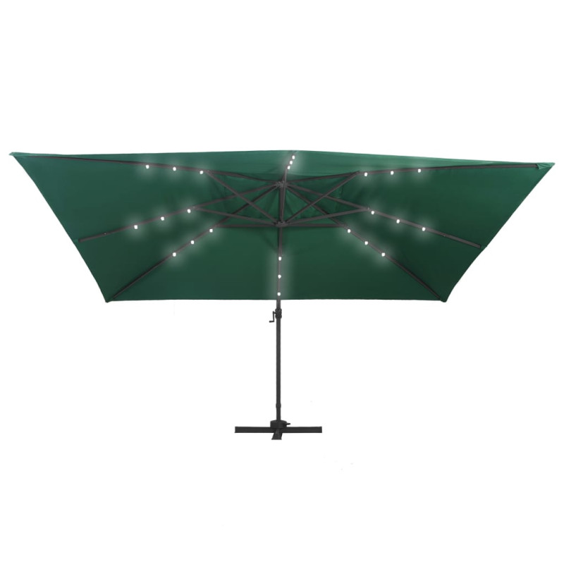 Parasol z LED i aluminiowym słupkiem, 400x300 cm, zielony