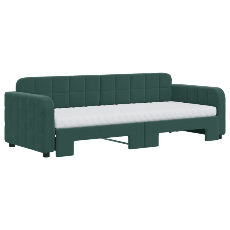 Sofa rozsuwana z materacami, ciemnozielona, 80x200 cm, aksamit