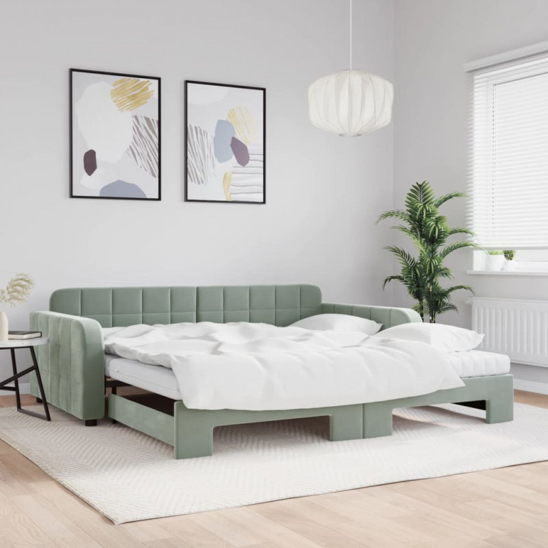 Sofa rozsuwana z materacami, jasnoszara, 100x200 cm, aksamit