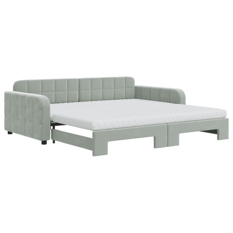 Sofa rozsuwana z materacami, jasnoszara, 100x200 cm, aksamit