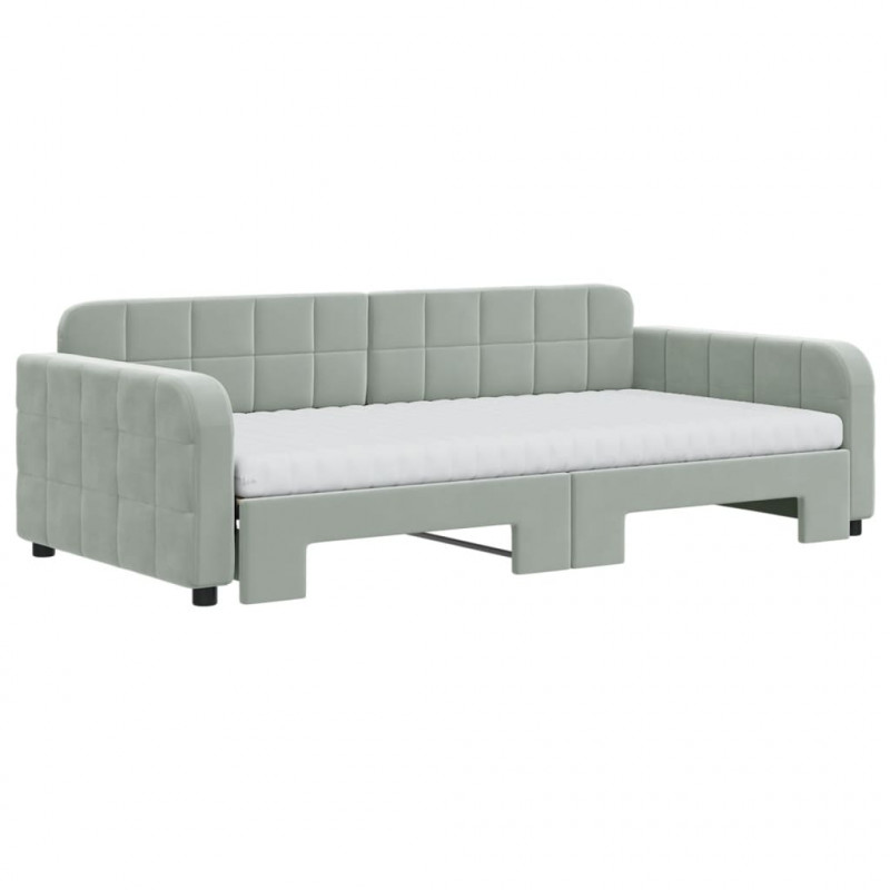 Sofa rozsuwana z materacami, jasnoszara, 100x200 cm, aksamit