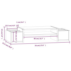 Podstawka na monitor, biała, 70x27,5x15 cm, lite drewno sosnowe