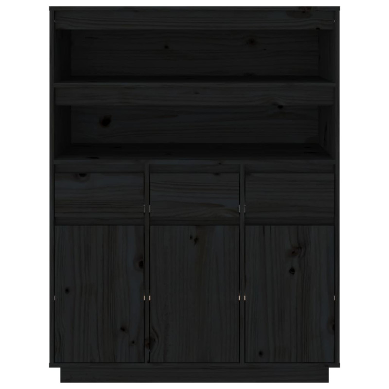 Wysoka szafka, czarna, 89x40x116,5 cm, lite drewno sosnowe