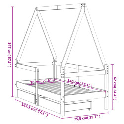 Rama łóżka dziecięcego z szufladami, biała, 70x140 cm, sosnowa