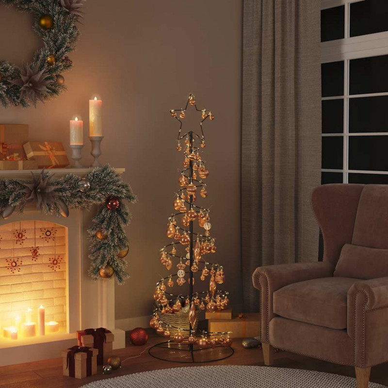 Stożkowa choinka z lampek z bombkami, 100 LED, 150 cm