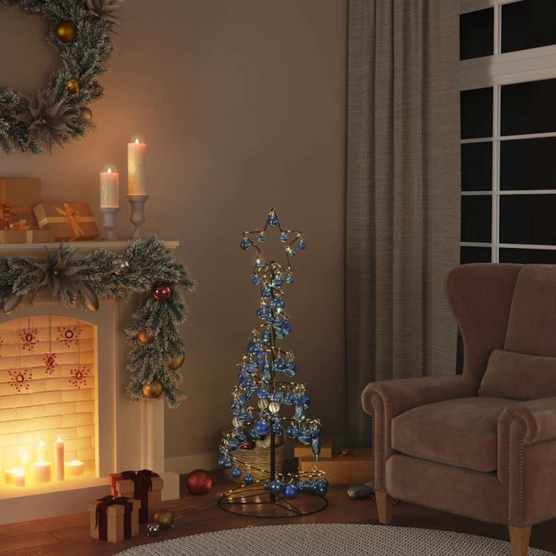 Stożkowa choinka z lampek z bombkami, 80 LED, 120 cm