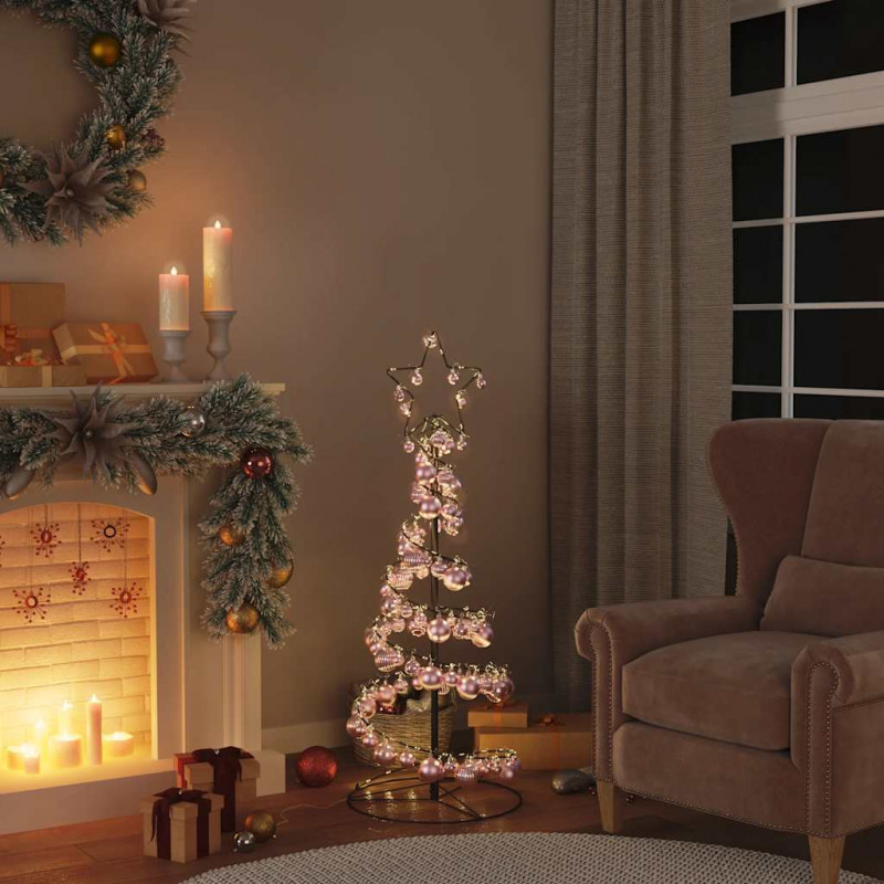 Stożkowa choinka z lampek z bombkami, 80 LED, 120 cm