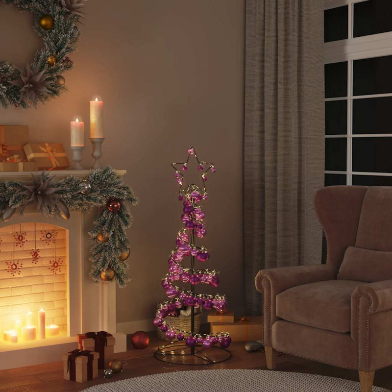 Stożkowa choinka z lampek z bombkami, 80 LED, 120 cm