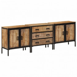 Szafki, 3 szt., 70x35x70 cm, lite surowe drewno mango