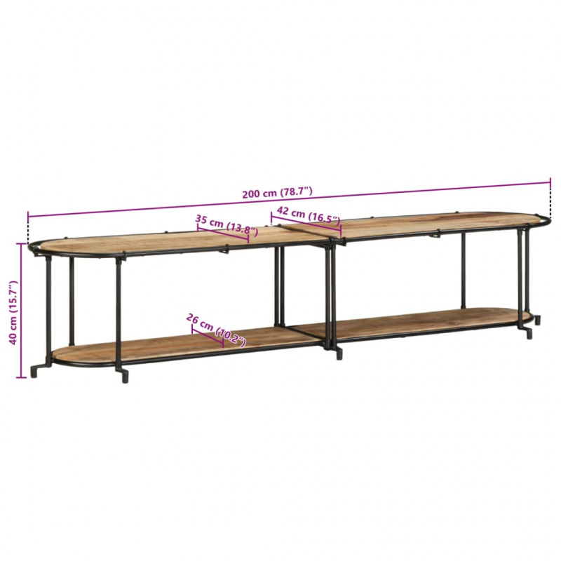 Szafka pod TV, 200x42x40 cm, lite surowe drewno mango